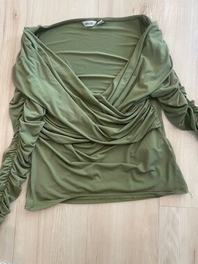 AWARE Olive Draped Ruched Long Sleeve Blouse